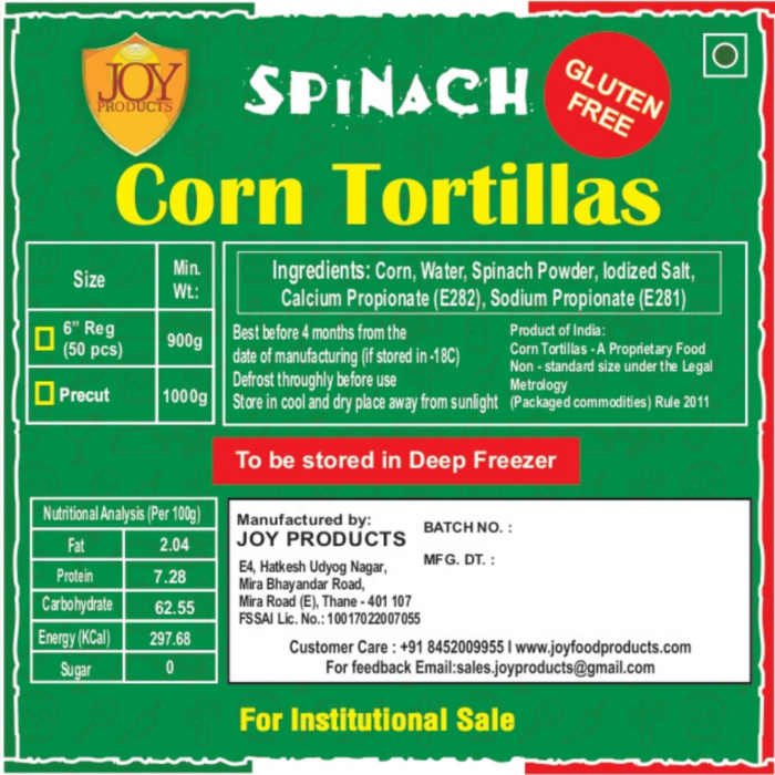 Spinach Corn Tortilla by Joy Products